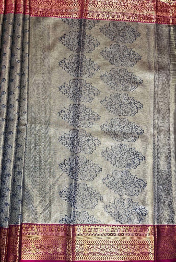 MIMOSA Women's Woven Design Kanjivaram Style Art Silk Saree with Blouse Piece - Navy Blue (SA00002866NVFREE) — photo 7