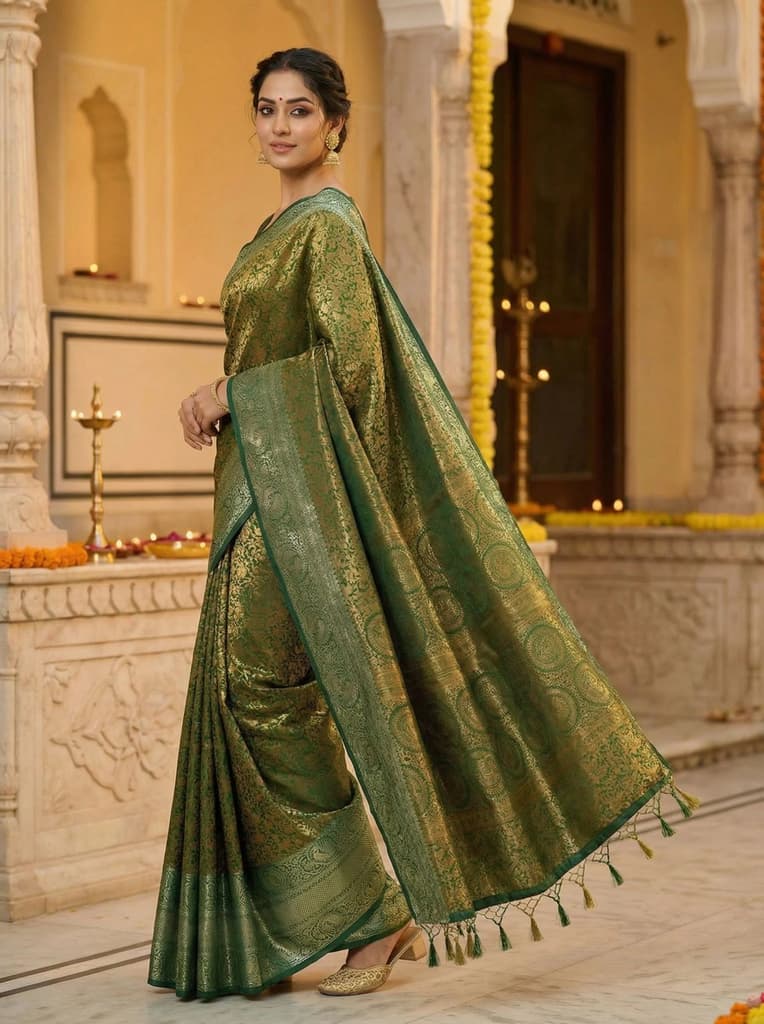 MIMOSA Women's Woven Design Banarasi Style Art Silk Saree with Blouse Piece - Green ( SA00003133GRNFREE ) — photo 3