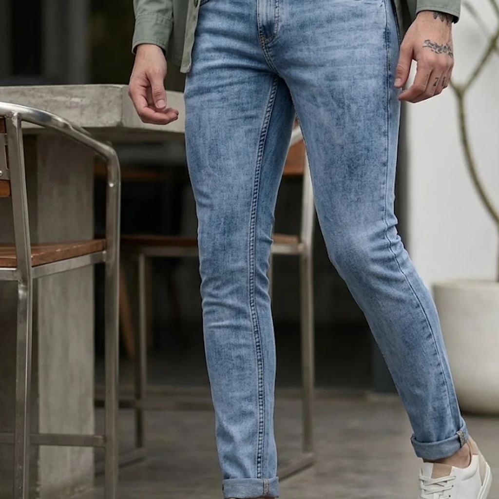 Men's Light Blue Skinny Fit Washed Jeans Stretchable