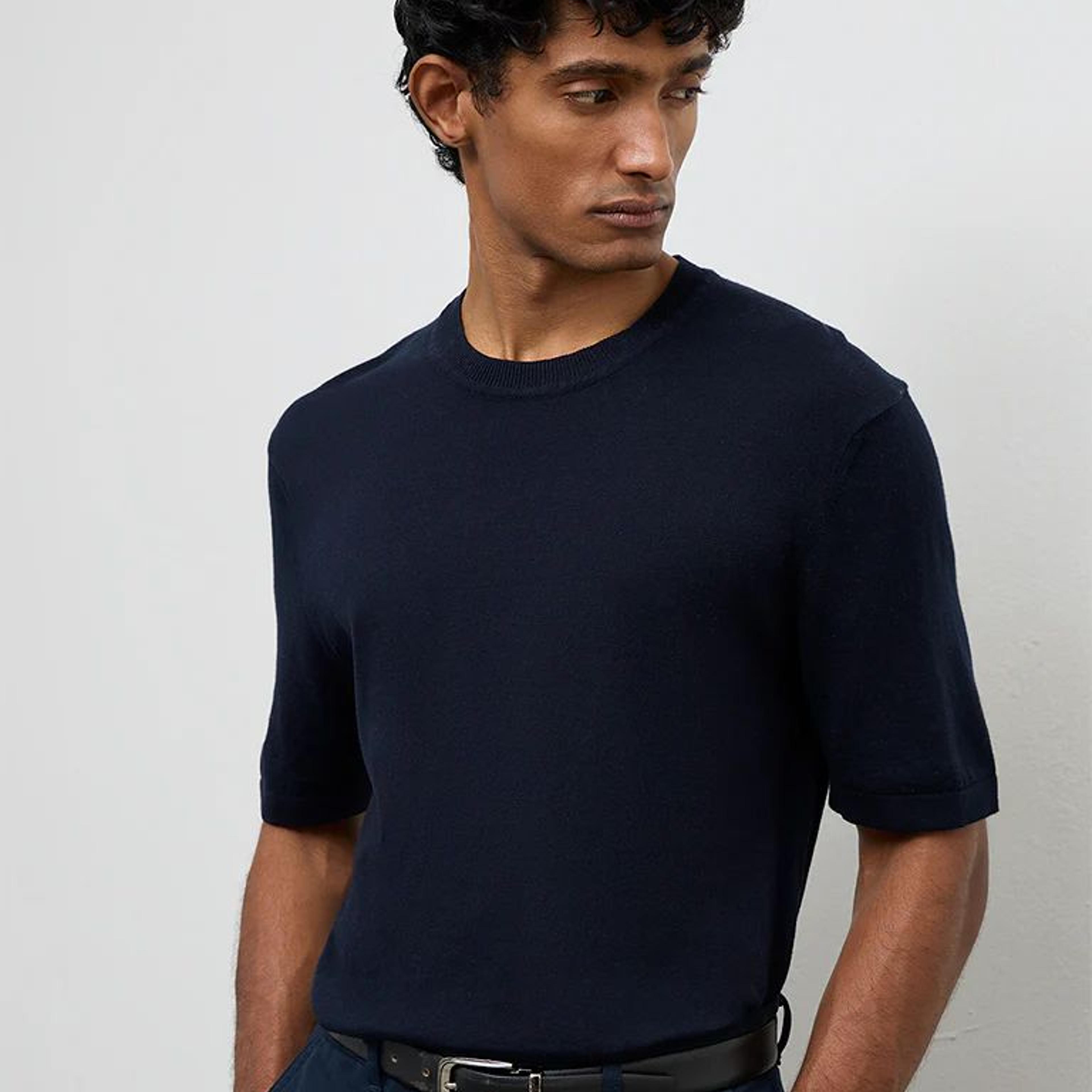 Ascot Navy Relaxed-Fit Cotton-Blend T-Shirt