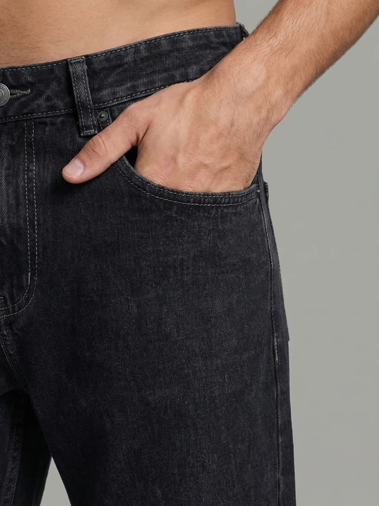 Men's Dark Grey Relaxed Fit Washed Denim Jeans Non-Stretchable — photo 6
