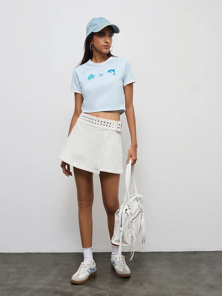Nuon Light Blue Printed Cotton T-Shirt — photo 2
