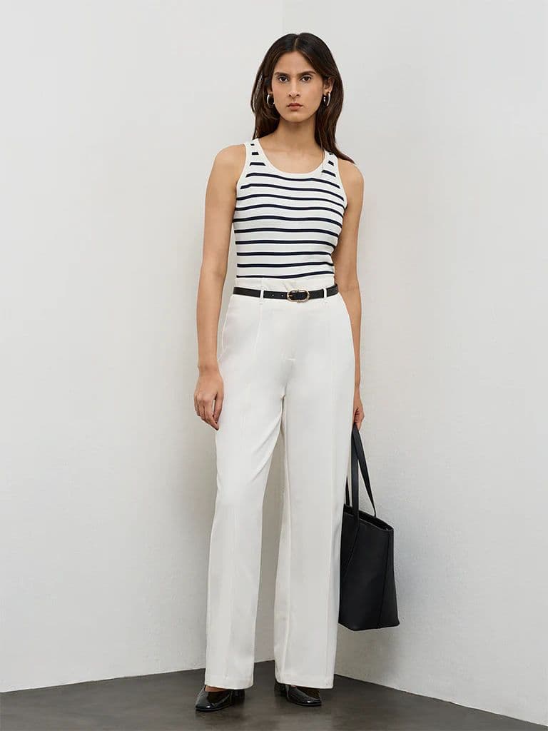 Wardrobe Ivory High-Rise Trousers with a Belt