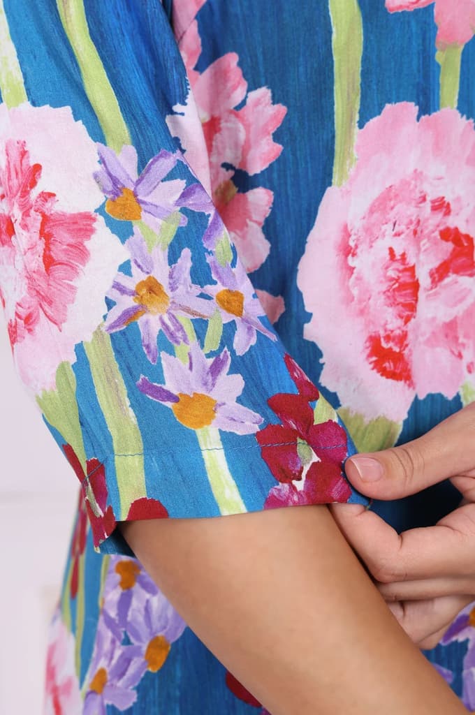 Blue Floral Printed Modal Straight Kurta — photo 7