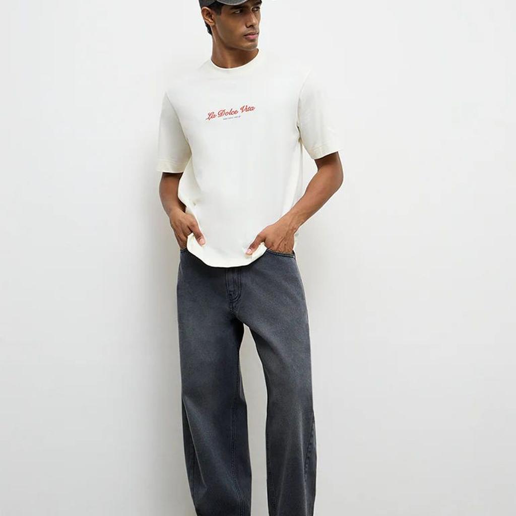 Nuon Charcoal Barrel-Fit Mid-Rise Jeans