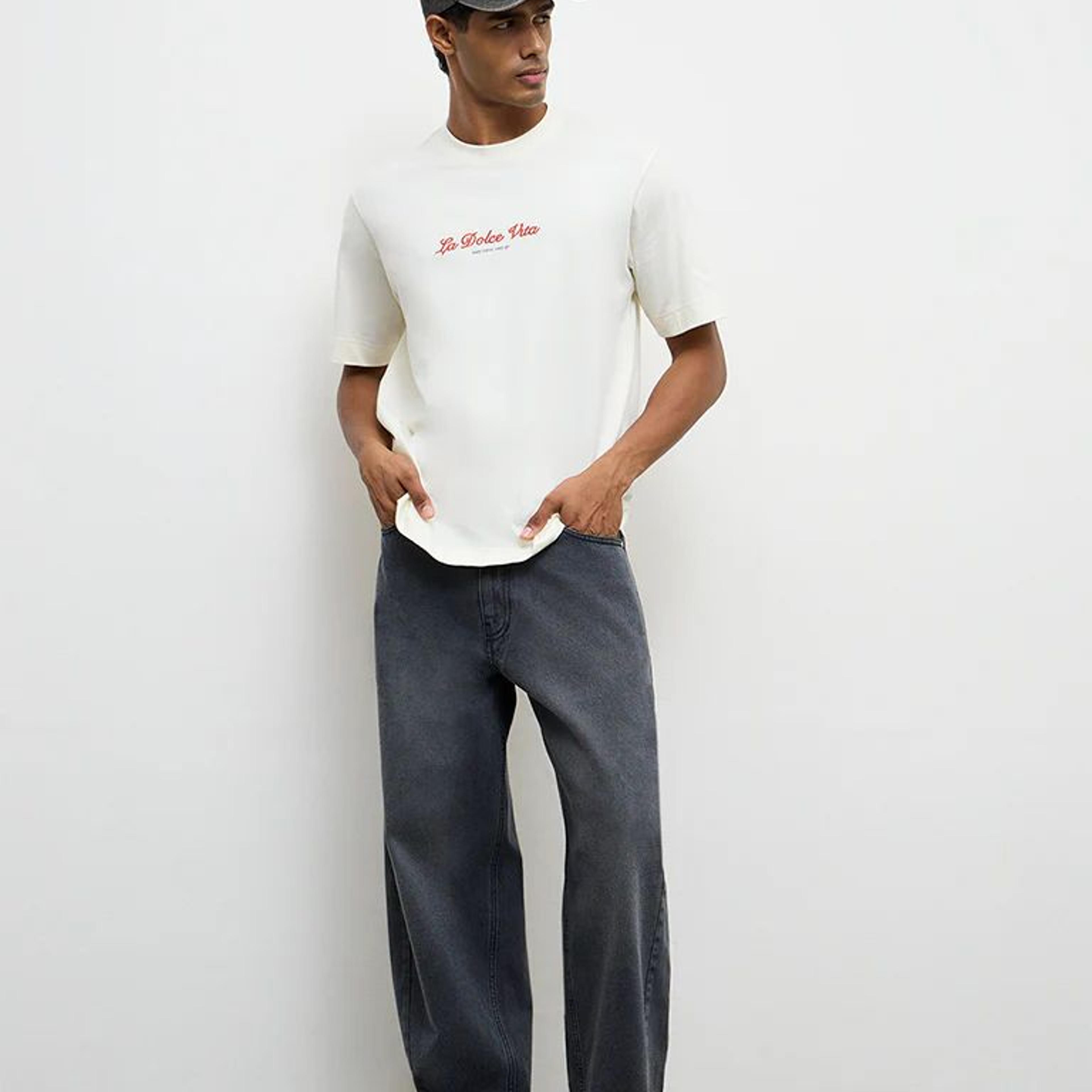 Nuon Charcoal Barrel-Fit Mid-Rise Jeans