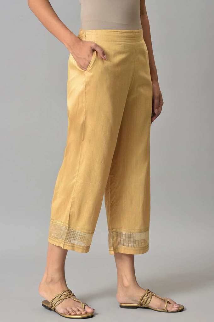 Gold Solid Straight Fit Culottes With Elasticated Waistband — photo 4