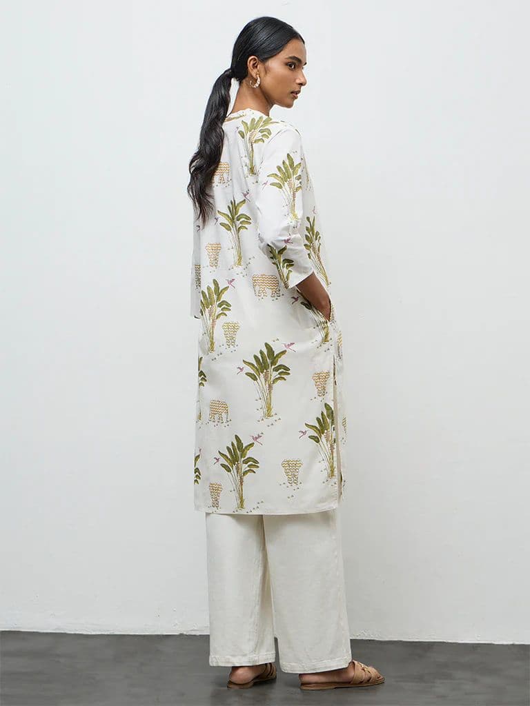 Utsa White Nature-Inspired Cotton Straight Kurta — photo 4
