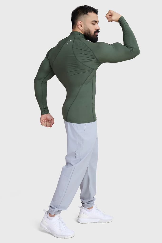 High Neck Compression Full Sleeves T-shirt Olive — photo 3