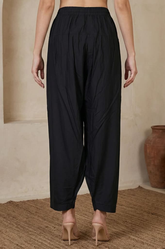 Black Solid Rayon Tapered Fit Ankle Length Patiala Salwar — photo 4