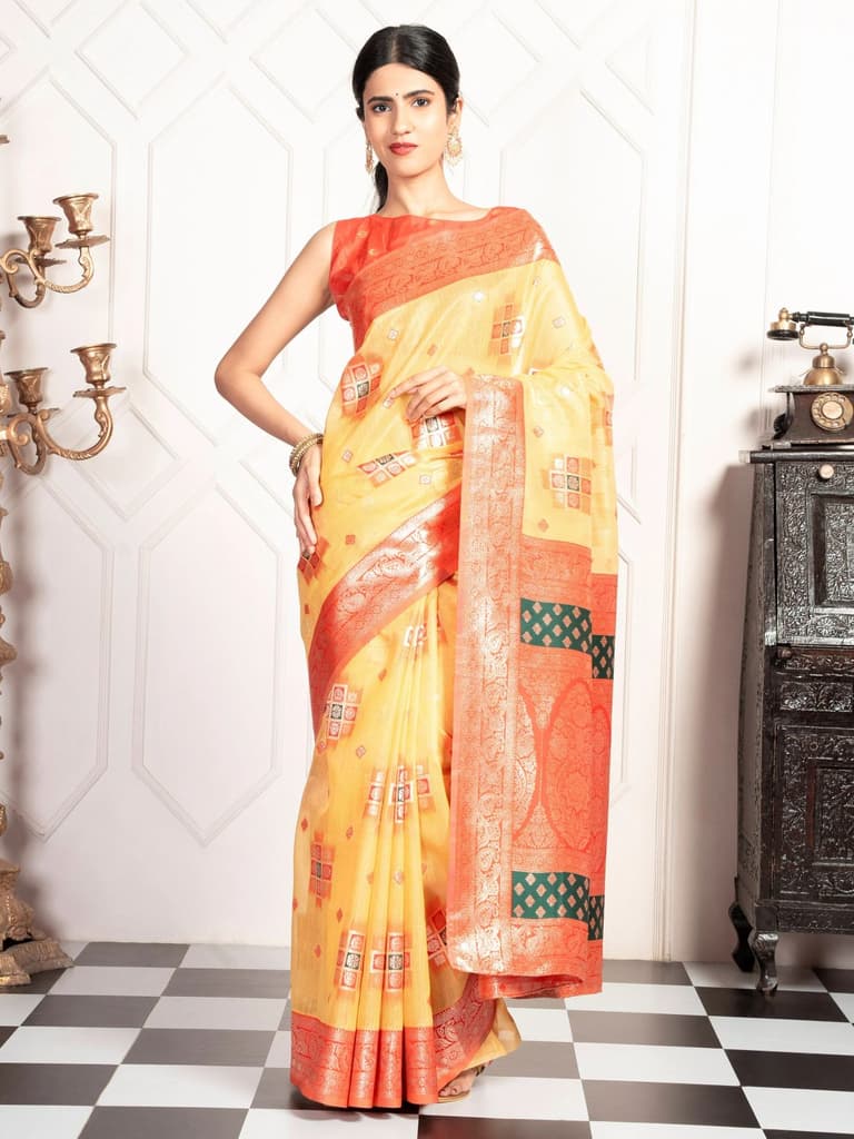 Mimosa Women's Woven Design Kanjivaram Style Art Silk Saree With Blouse Piece : SA00002072GDFREE — photo 2