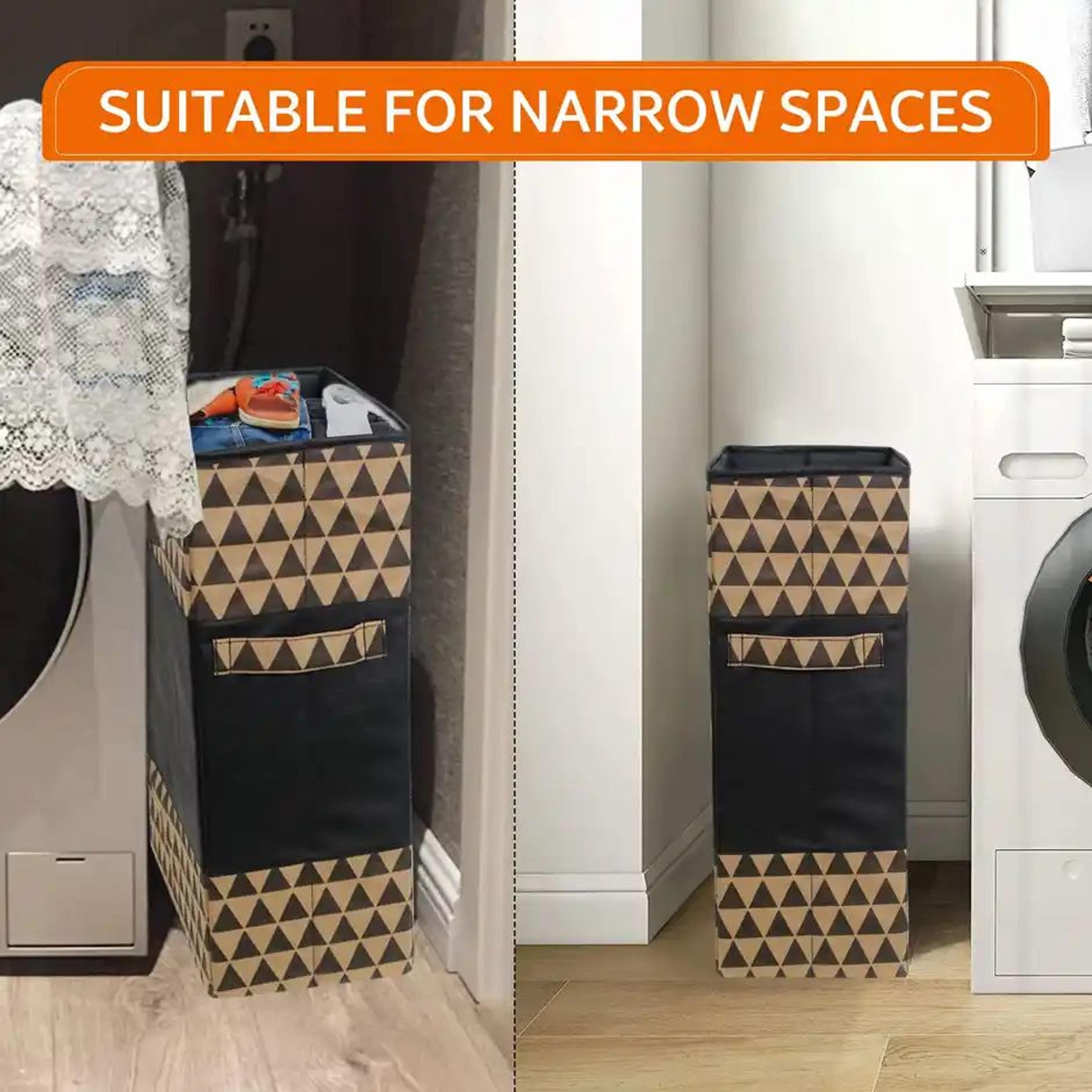 PrettyKrafts Slim Laundry Basket | Organizer with Wheels for Clothes & Storage | Beige - 35 L