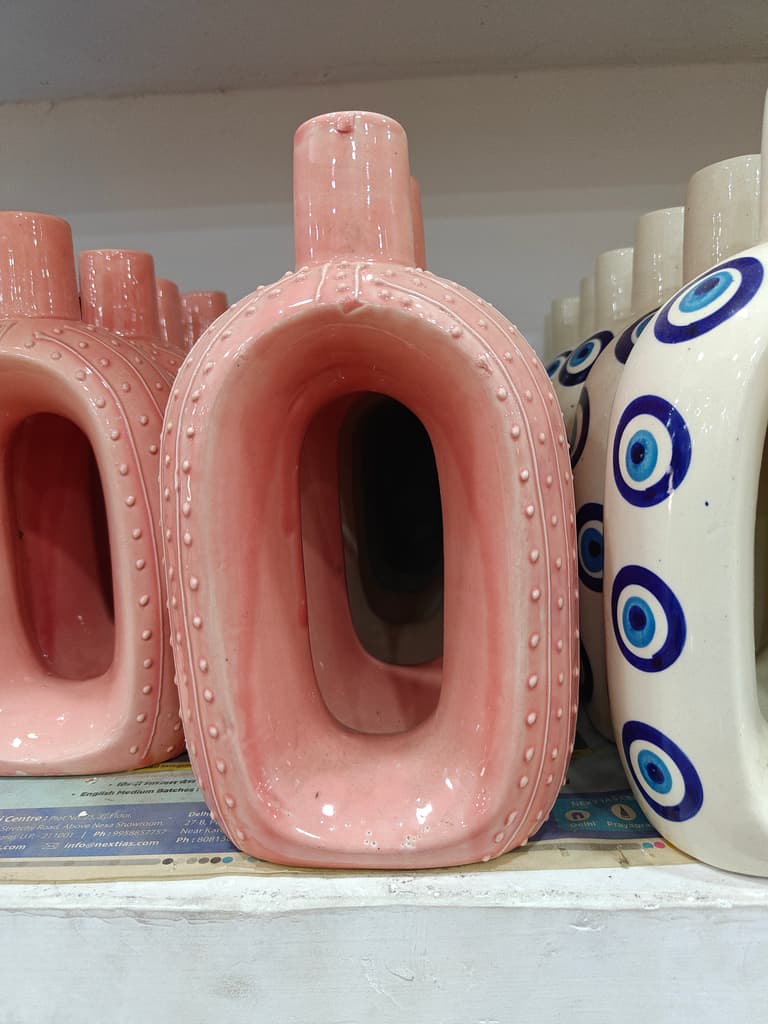 Pink Vase with Eye Design | Ceramic | Home Decor | Eye-catching