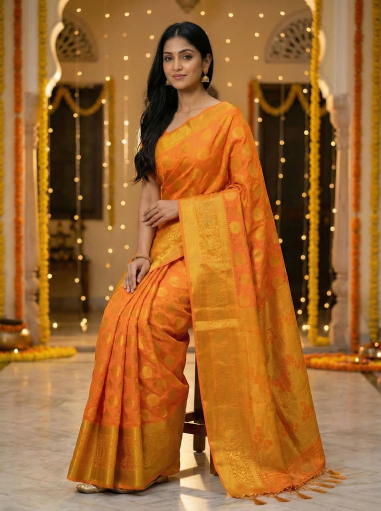 MIMOSA Women's Woven Design Kanjivaram Style Art Silk Saree with Blouse Piece - Gold ( SA00003146GDFREE ) — photo 3