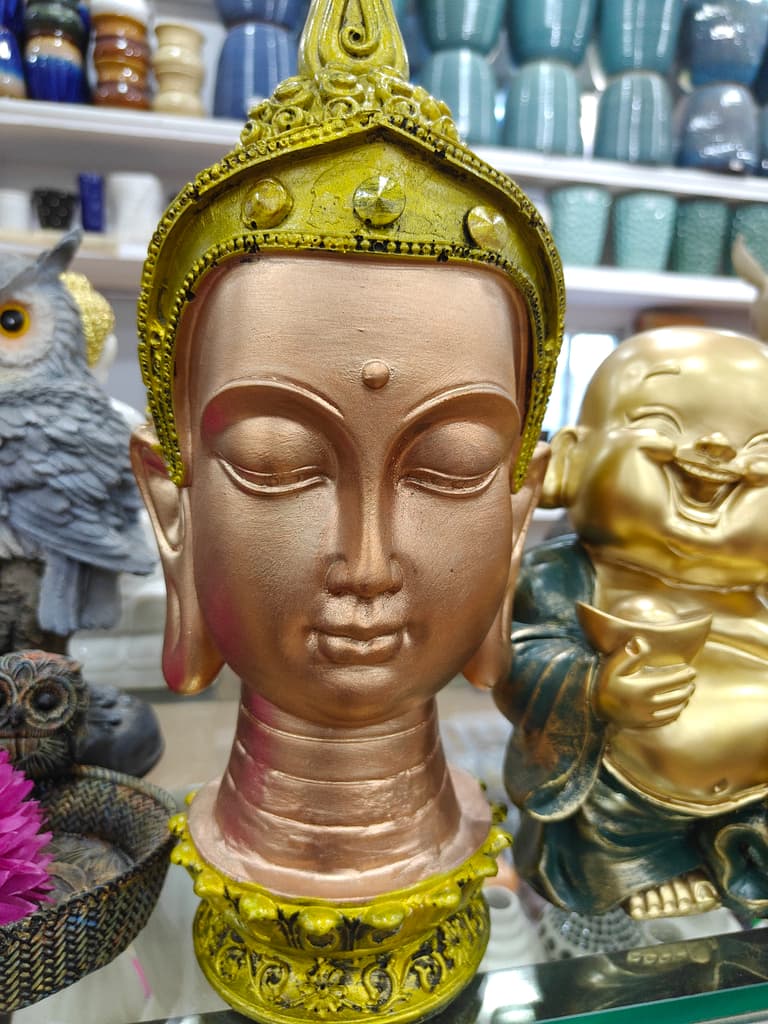 Gold Buddha Head Statue | Decorative | Gold | Yellow