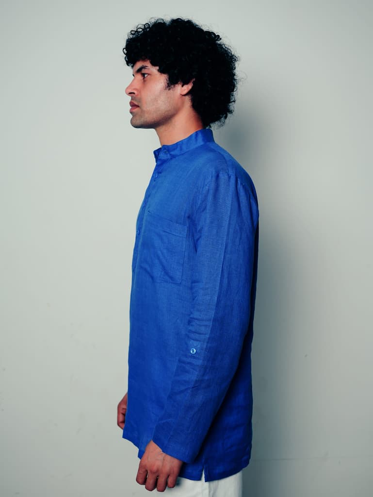 मोर पंखी (Mor Pankhi) - Men Peacock Blue Premium Linen Short Kurta — photo 7