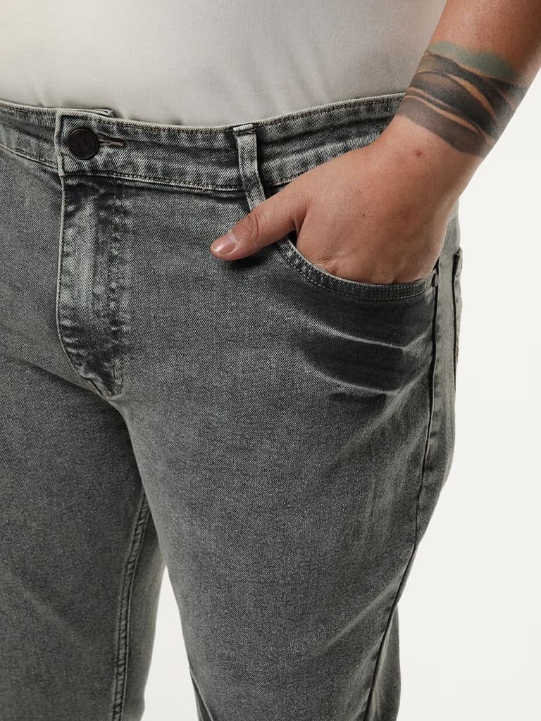 Plus Men's Light Grey Bootcut Fit Mid Rise Acid Wash Jeans Stretchable — photo 5