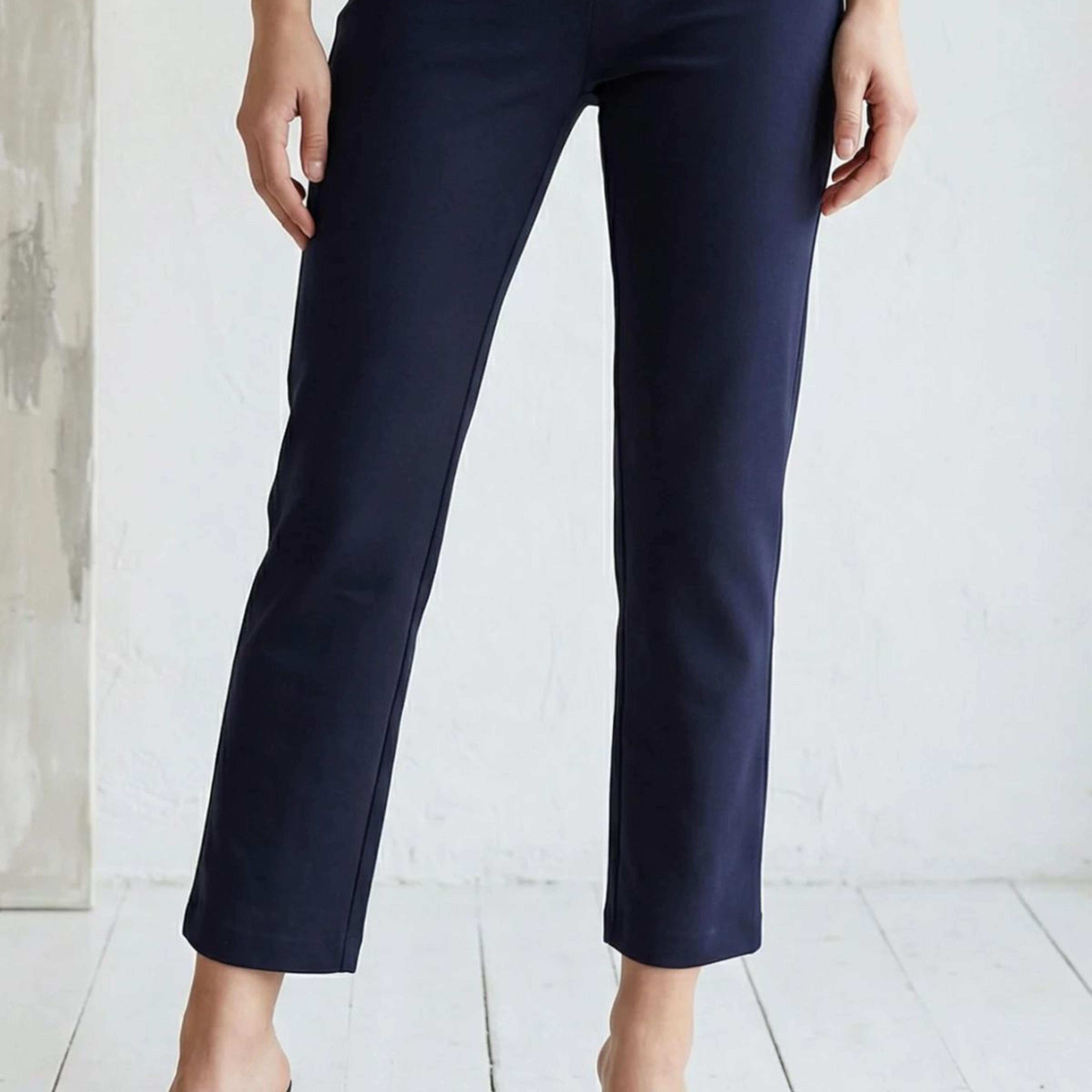 Navy Blue Solid Rayon Straight Fit Pants