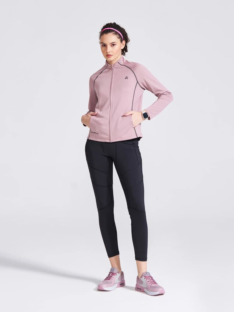 Women's Mauve Solid Stand Collar Jacket — photo 6