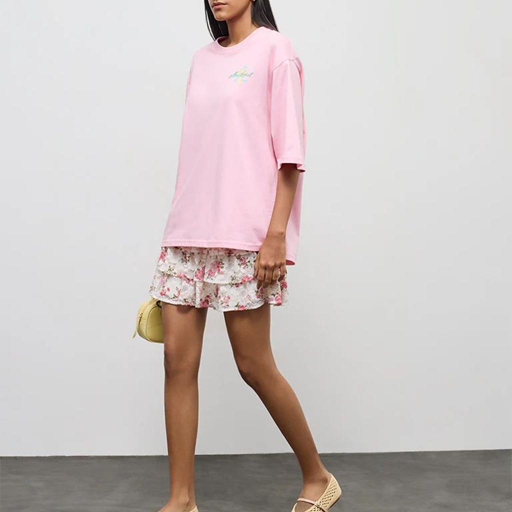 Nuon Pink Printed Oversized Cotton T-Shirt
