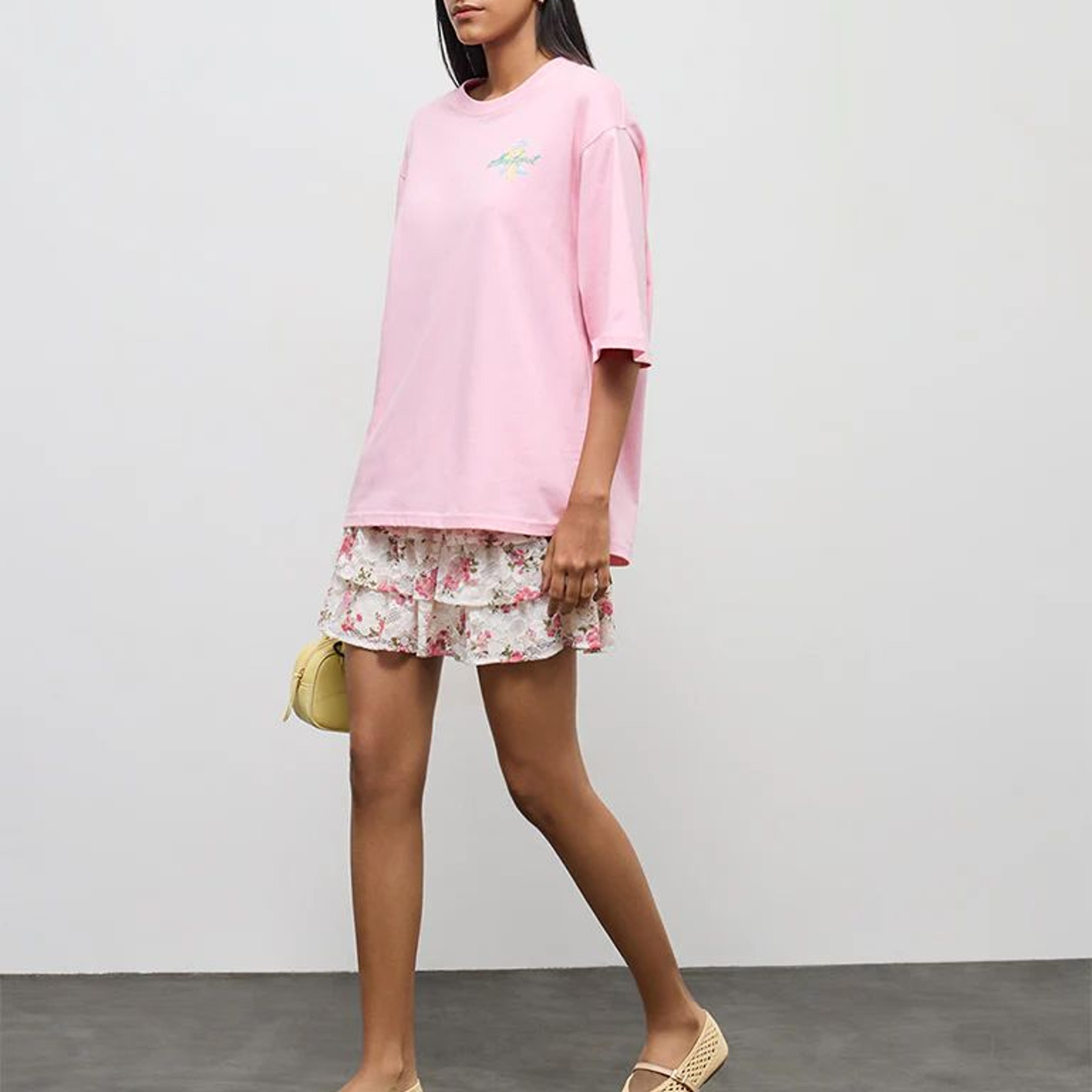 Nuon Pink Printed Oversized Cotton T-Shirt