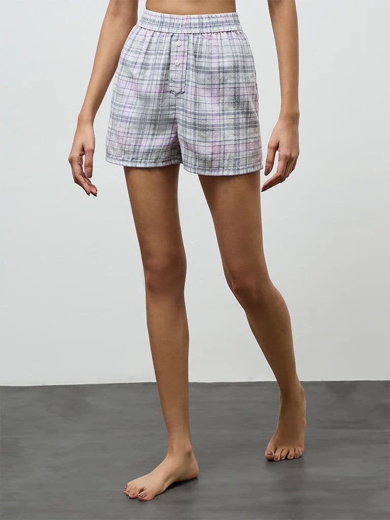 Superstar Grey Checkered High-Rise Cotton Shorts — photo 2
