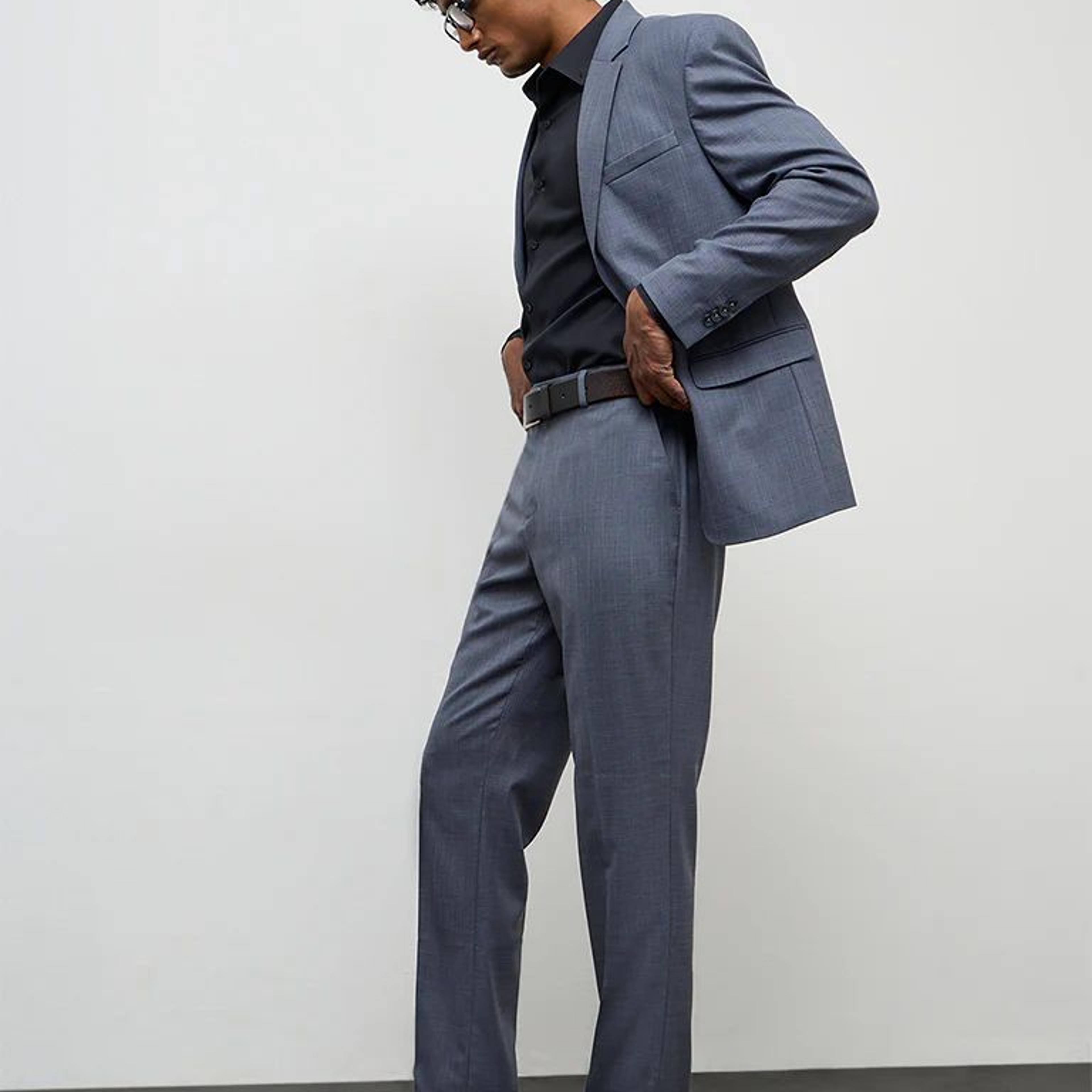 WES Formals Dark Grey Relaxed-Fit Mid-Rise Trousers