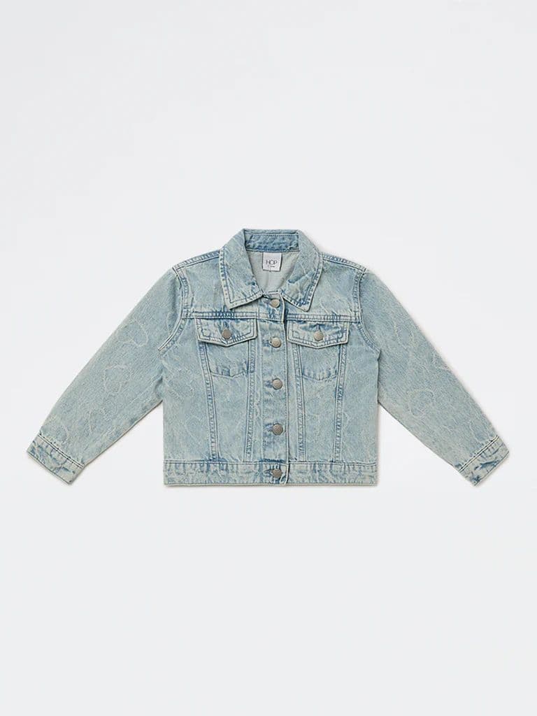 HOP Kids Girls Blue Faded Denim Jacket — photo 3