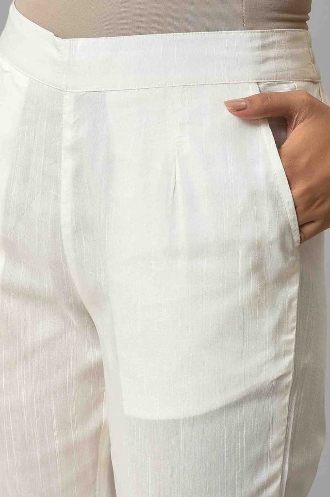 White Floral Wide Leg Cotton Pants With Elasticated Waist — photo 7