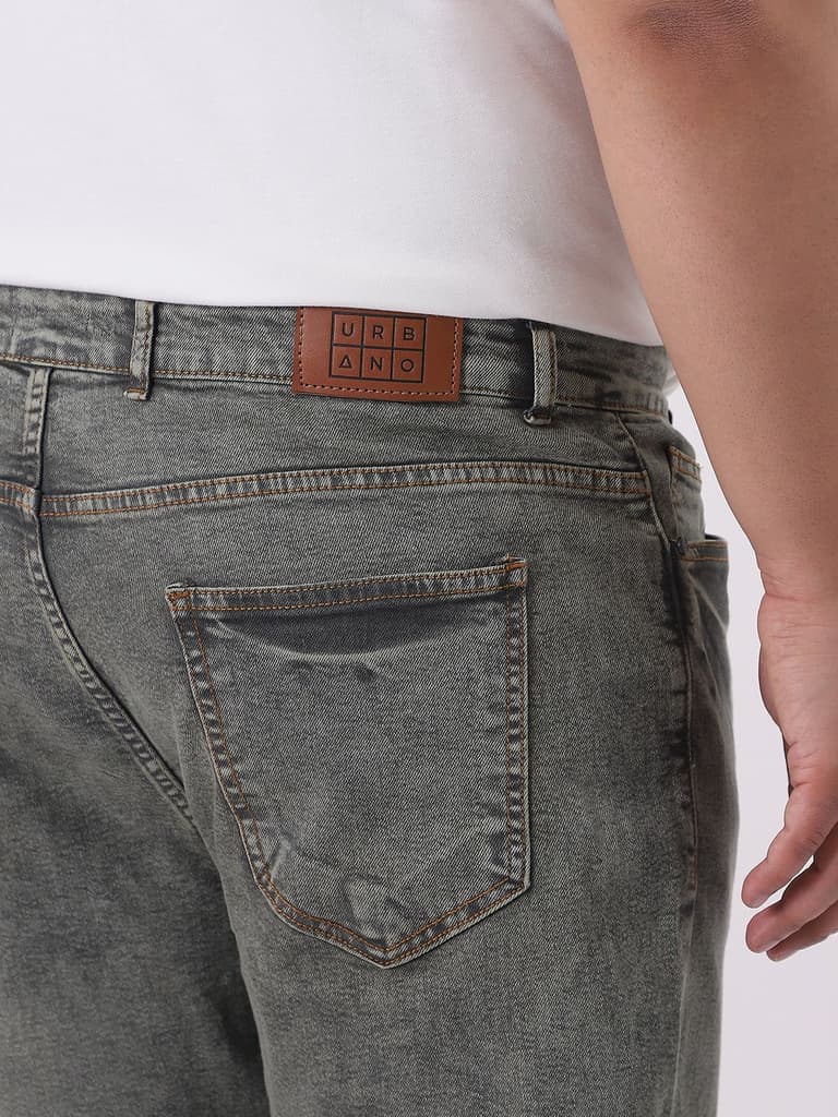 Plus Men's Light Grey Straight Fit Heavy Washed Jeans Stretchable — photo 6