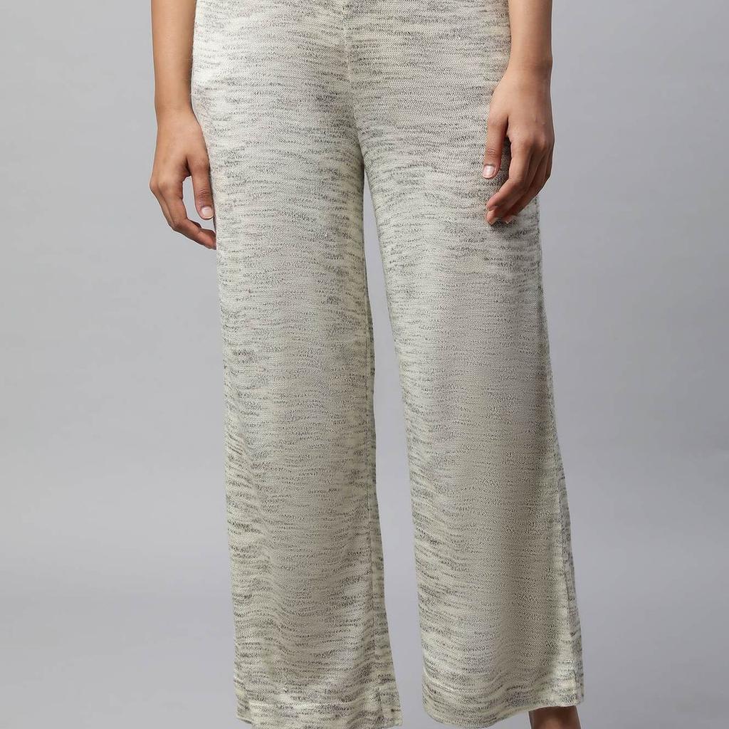 Grey Solid Straight Fit Palazzo With Elasticated Waist