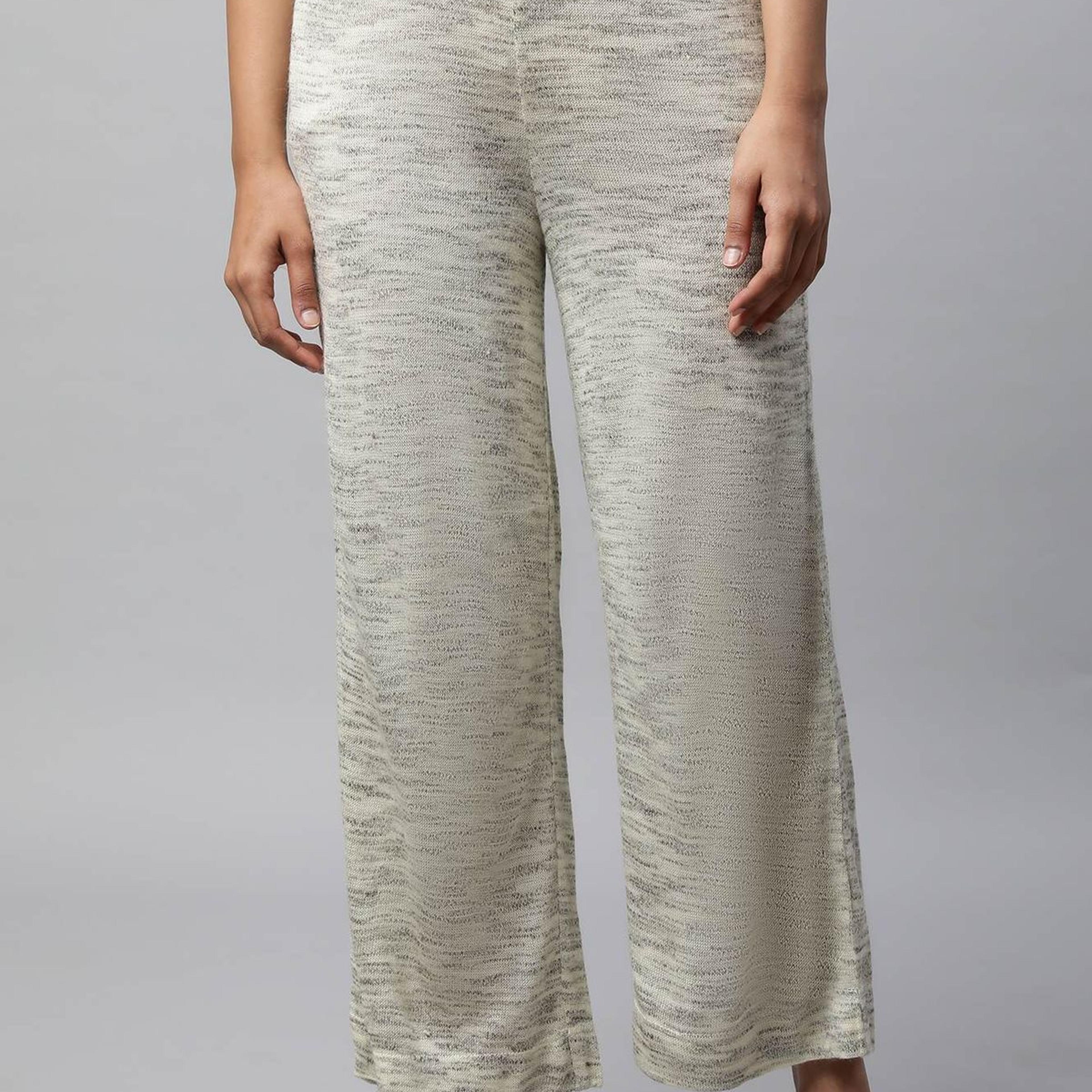 Grey Solid Straight Fit Palazzo With Elasticated Waist