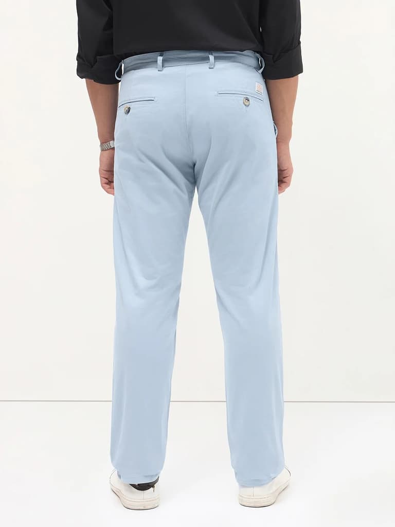 Men's Light Sky Blue Cotton Regular Fit Casual Chinos Trousers Stretch — photo 3