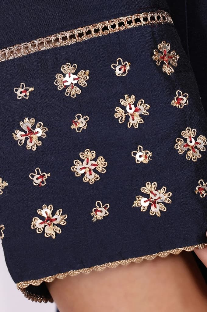 Navy Blue Embroidered Straight Kurta — photo 7