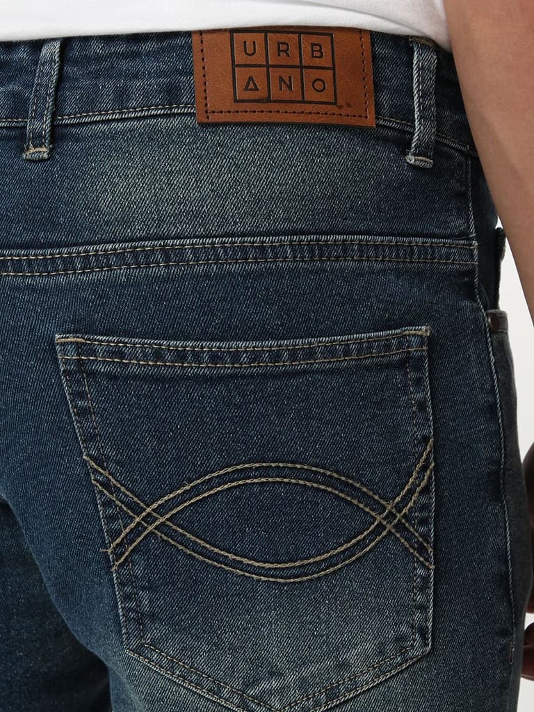 Men's Light Blue Bootcut Fit Mid Rise Heavy Washed Jeans Stretchable — photo 7