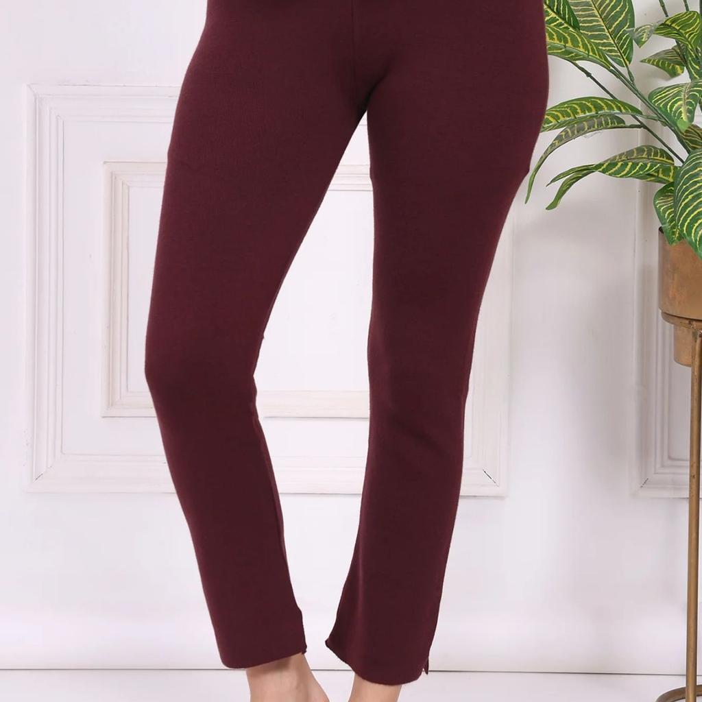 Maroon Solid Blend Ankle Length Slim Fit Straight Pants