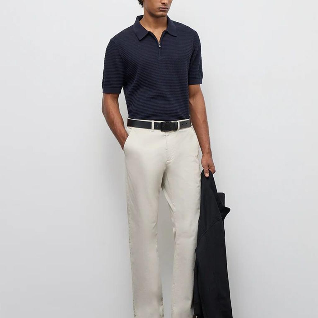 Ascot Navy Knit-Textured Relaxed-Fit Cotton T-Shirt