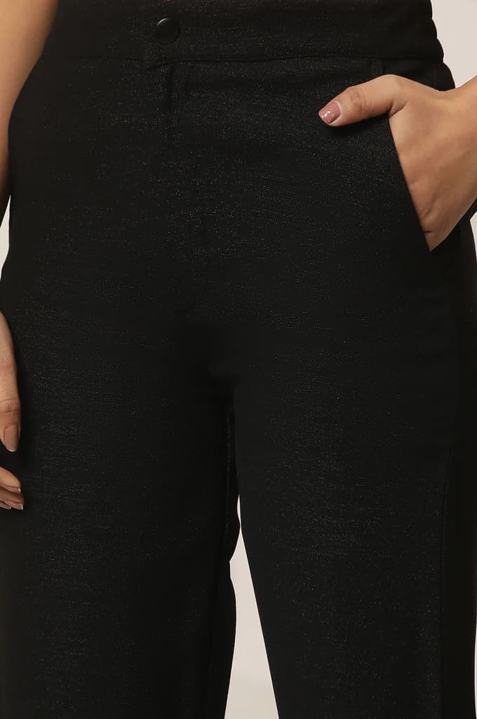 Black Solid Slim Fit Woven Pants With Elasticated Waist — photo 7