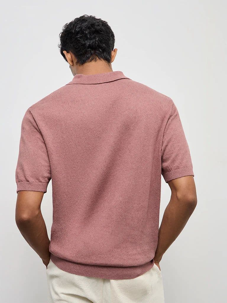 ETA Dusty Pink Relaxed-Fit Cotton-Blend Polo T-Shirt — photo 5