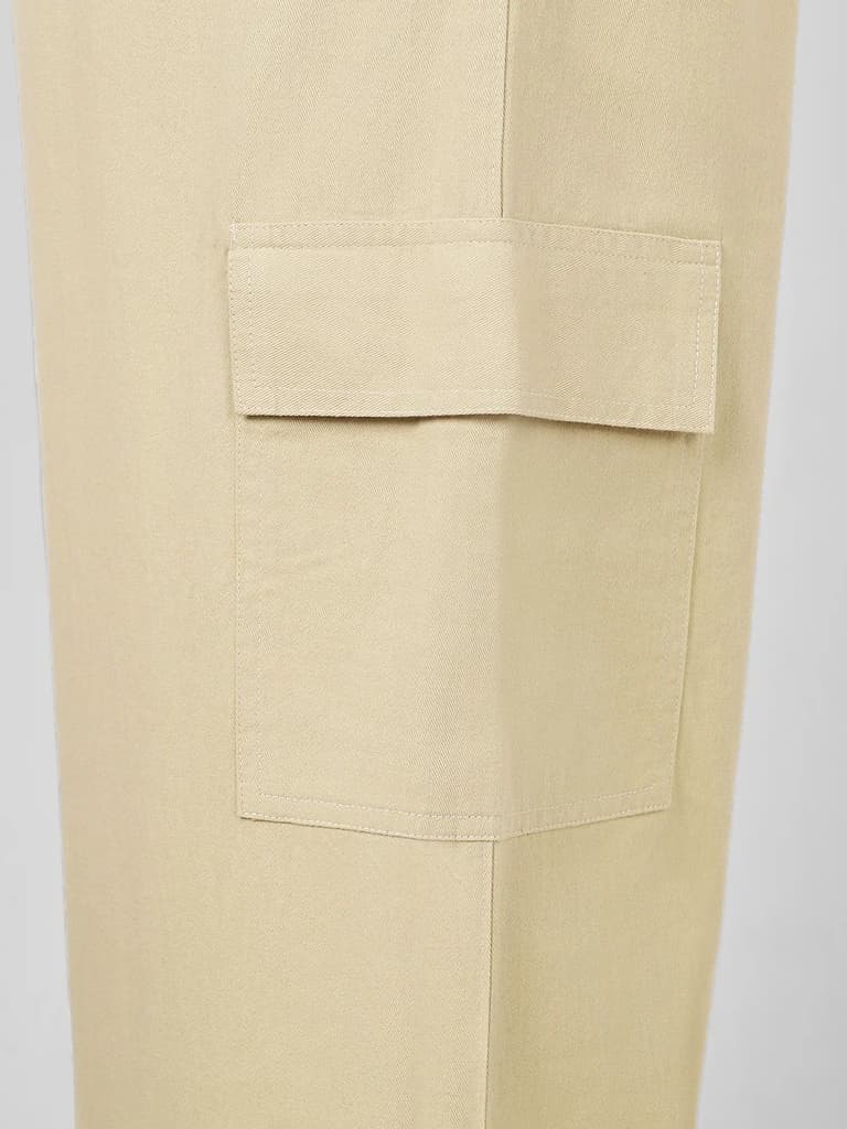 Plus Men's Beige Loose Baggy Fit Solid Cargo Chino Pant with 6 Pockets Non-Stretchable — photo 5