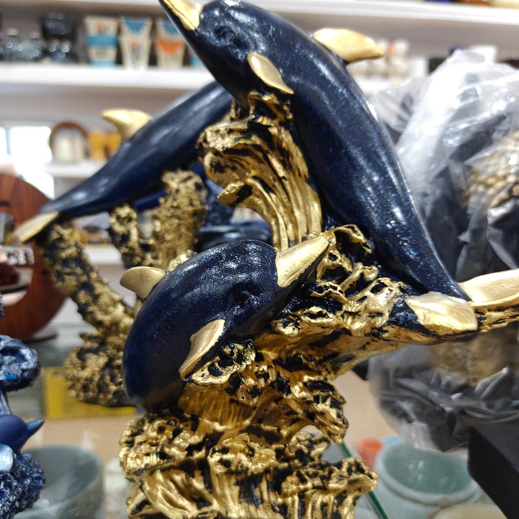 Blue Dolphin Statue | Decorative | Ceramic | Gold