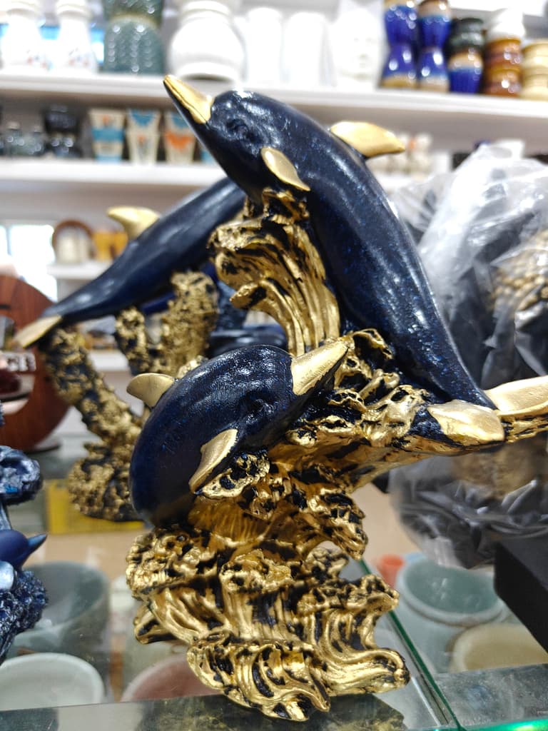 Blue Dolphin Statue | Decorative | Ceramic | Gold