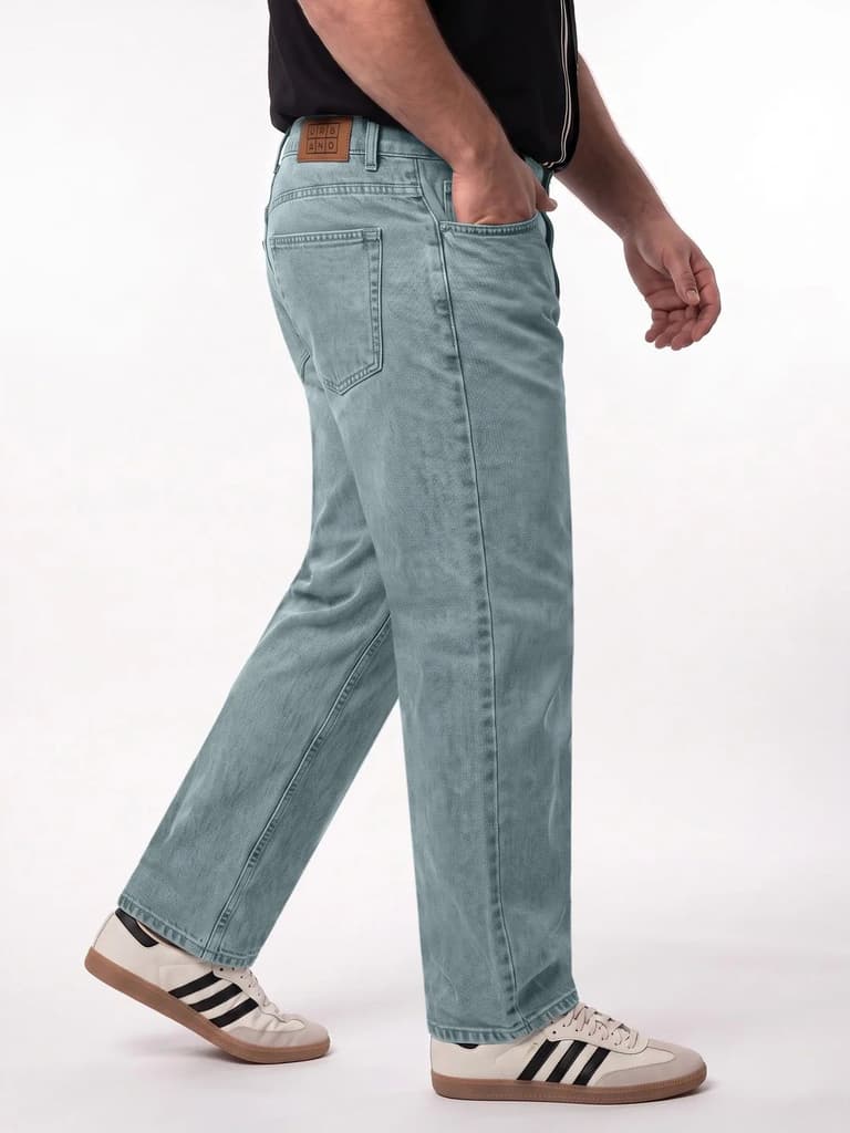 Plus Men's Ice Blue Relaxed Fit Washed Denim Jeans Non-Stretchable — photo 2