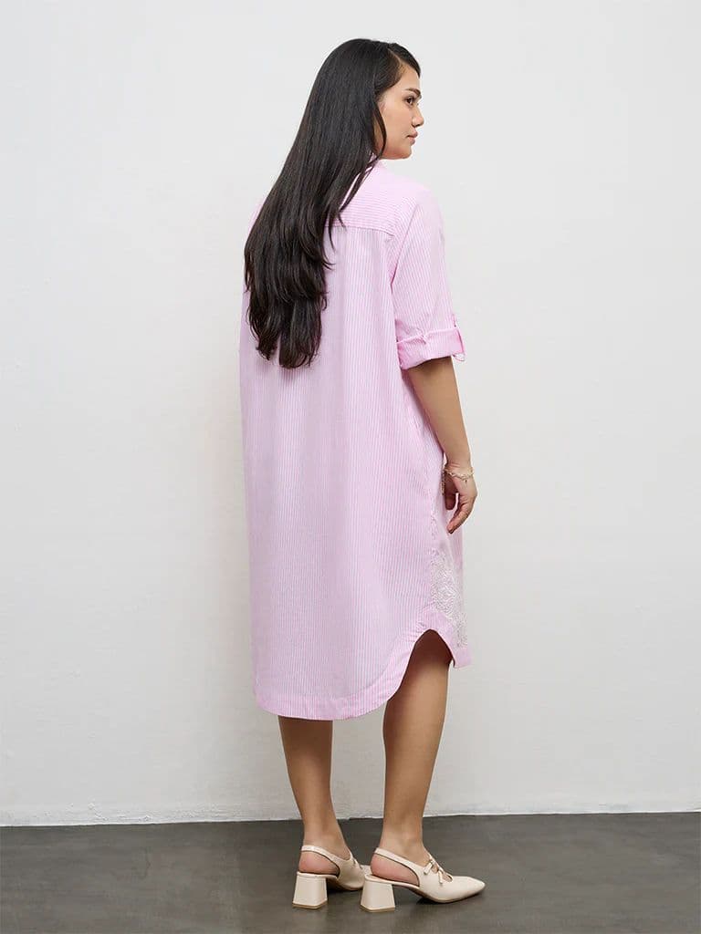 Gia Pink Striped Cotton A-Line Dress — photo 4