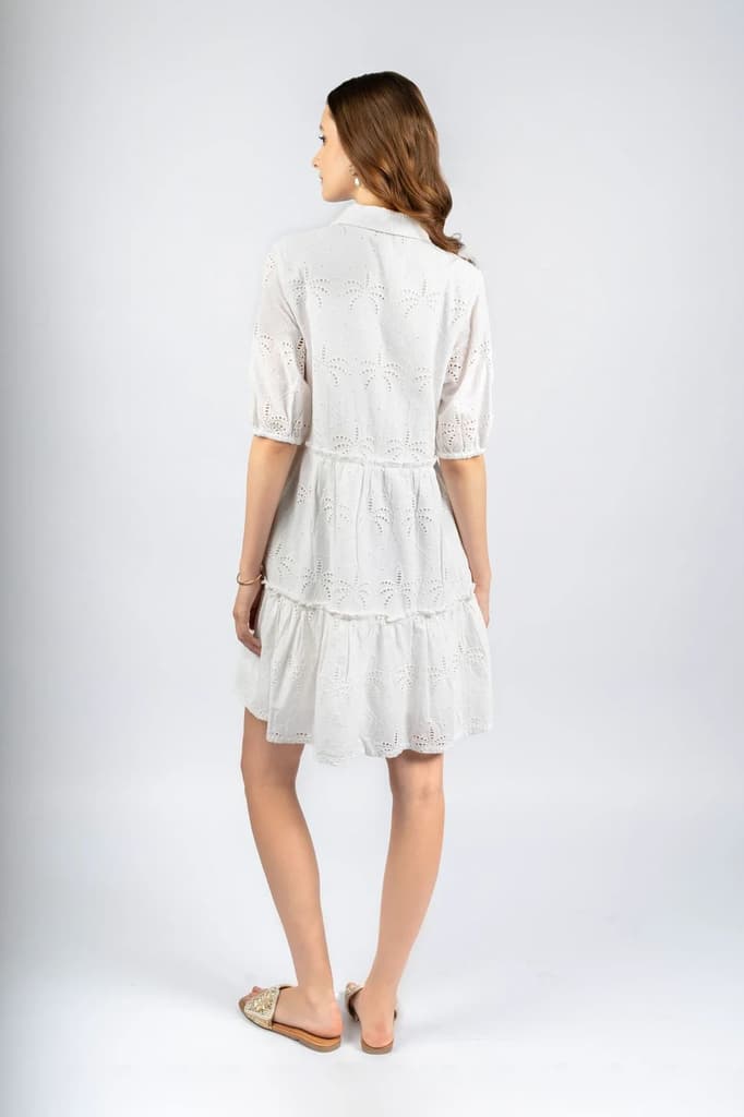 White Cotton Schiffly Fit & Flare Dress — photo 2