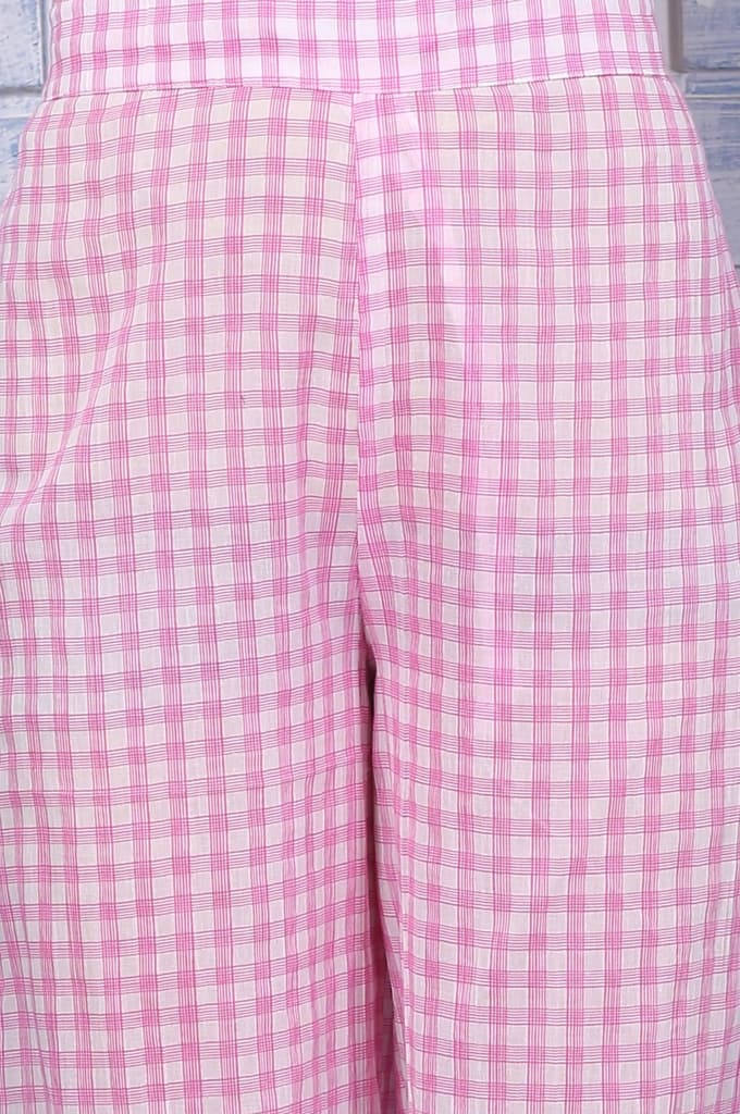 Pink Checkered Ankle Length Pure Cotton Pants — photo 6