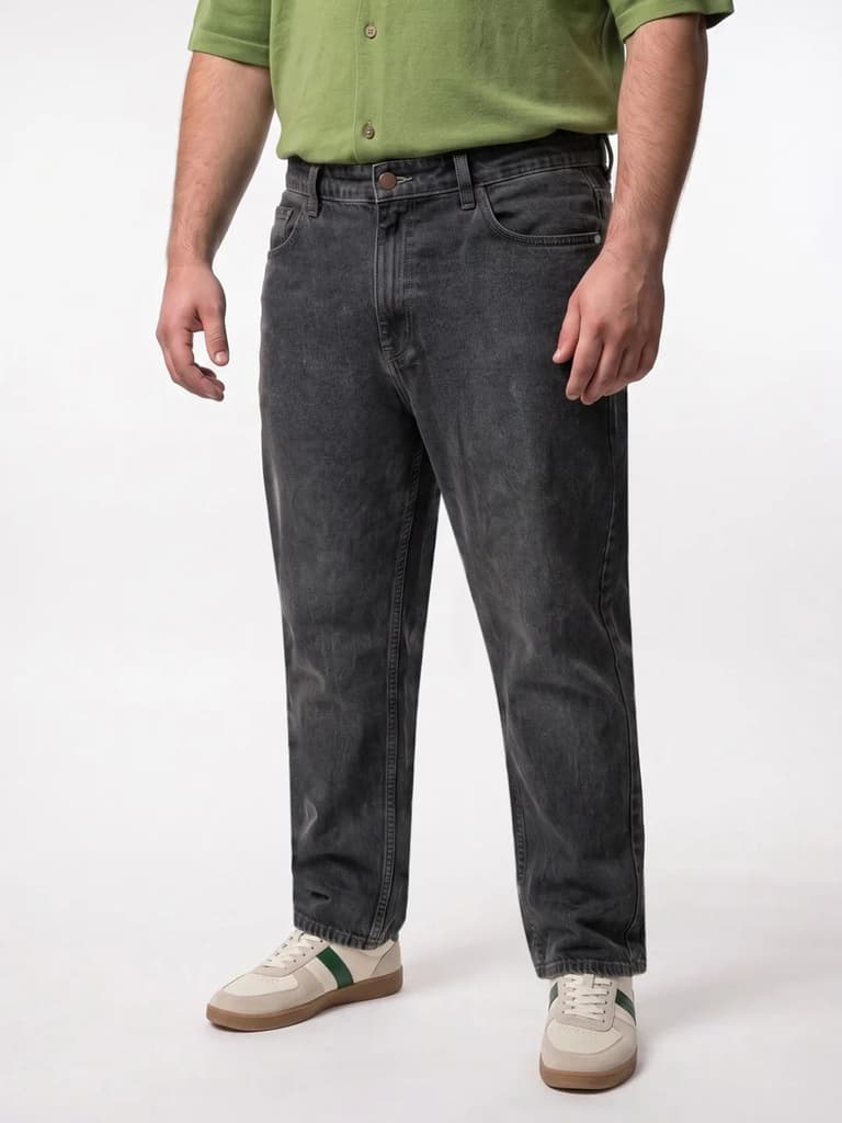 Plus Men's Grey Relaxed Fit Washed Denim Jeans Non-Stretchable — photo 2