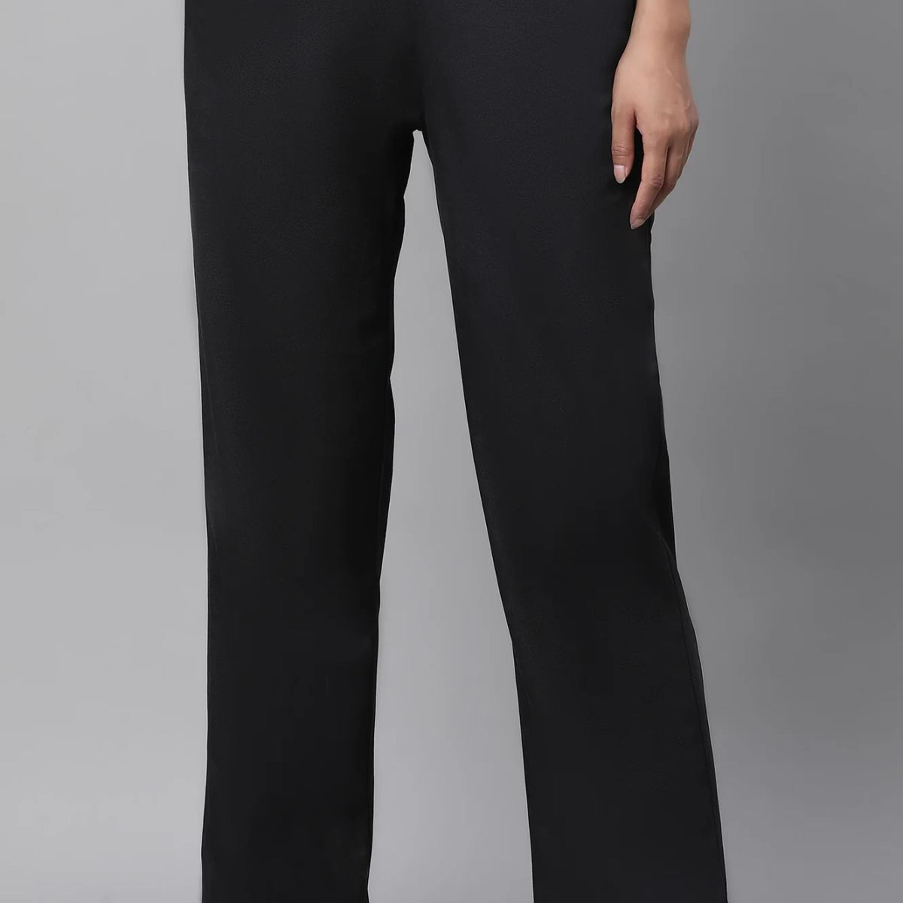 Black Solid Straight Fit Pants With Elasticated Waist