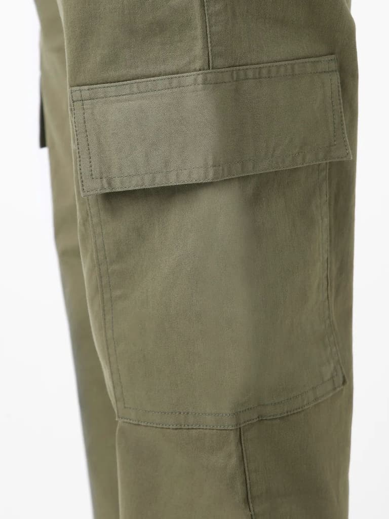 Men's Olive Regular Fit Solid Cargo Chino Pant with 6 Pockets Stretchable — photo 5