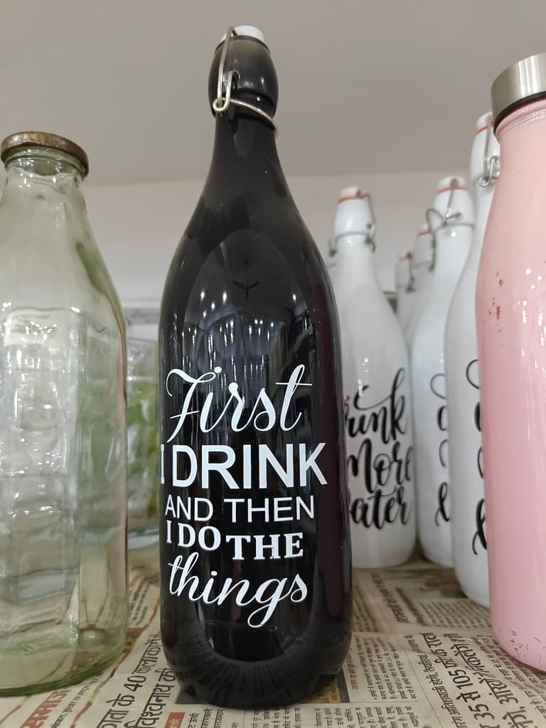 First Drink and Then Things | Water Bottle | Plastic | Black
